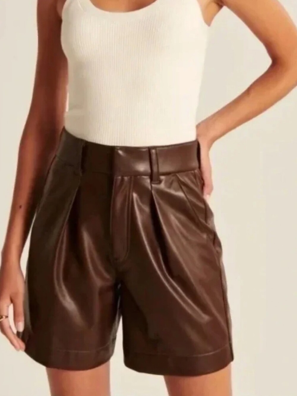 NWT ABERCROMBIE & FITCH Vegan Leather 5" Chocolate Brown High Rise Shorts Large
